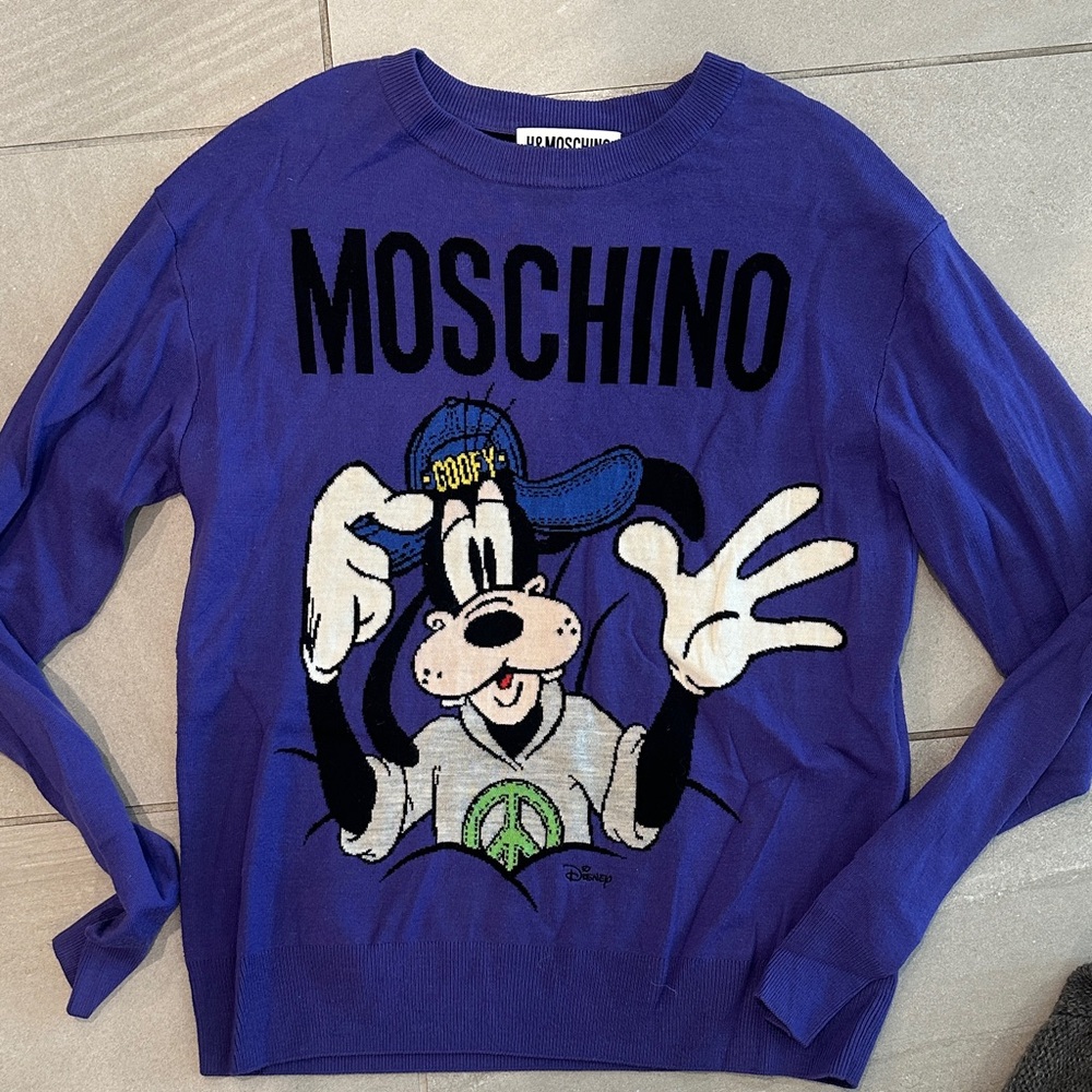 Moschino Vibrant Blue Sweater with Cartoon Graphic